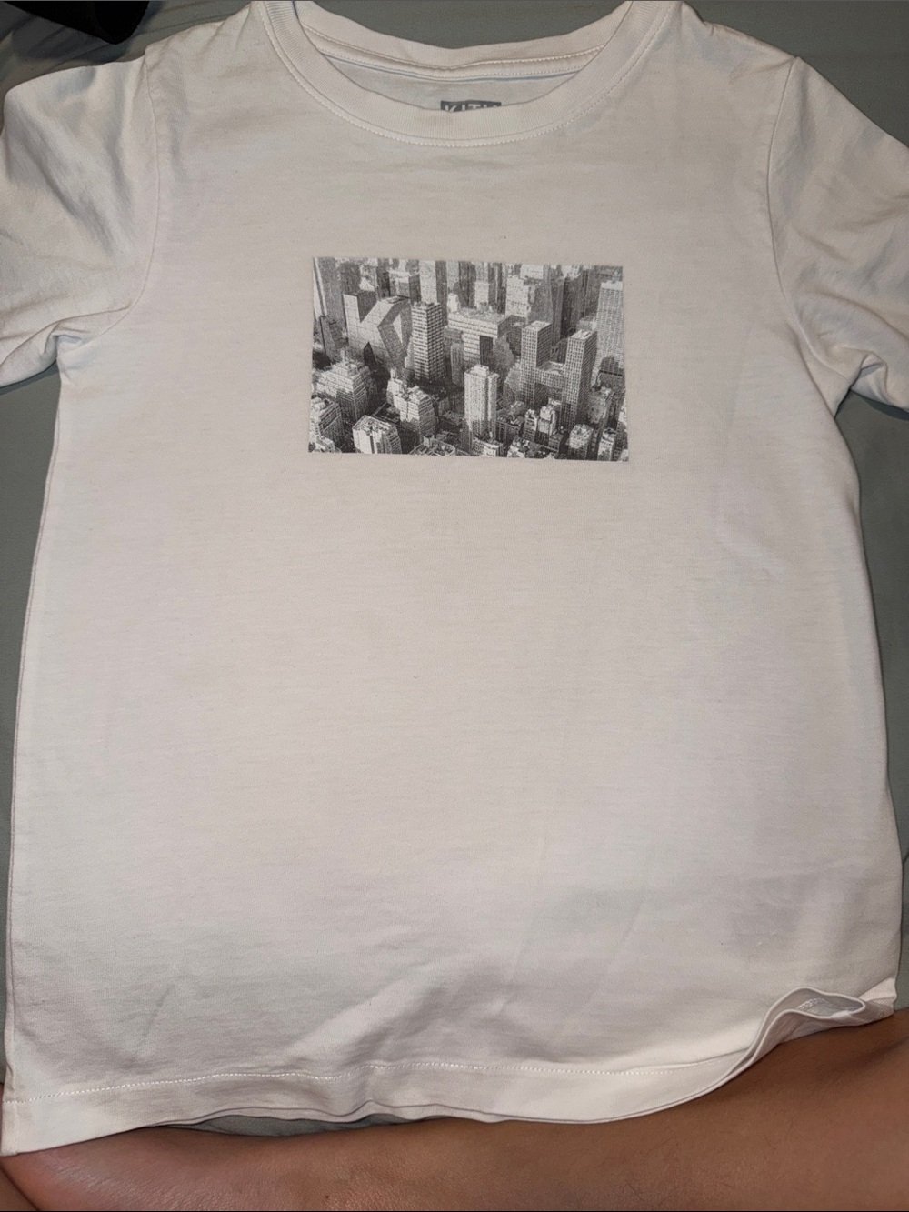 Kith White Crewneck T-Shirt with Monochrome Cityscape Print
